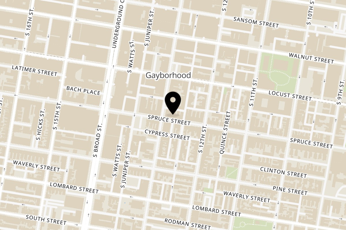 Map showing the location of Monster Vegan on 1229 Spruce St in Philadelphia